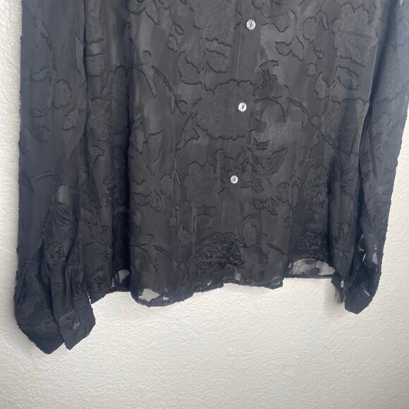 Jon & Anna Contemporary Womens Top Size M Black Floral Semi Sheer Button Up - Picture 7 of 11